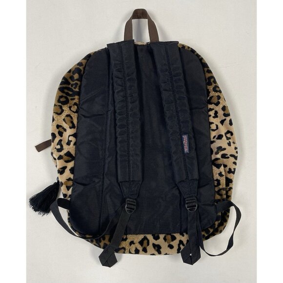 Vintage JanSport High Stakes TRS7 Leopard Animal Print Fuzzy Fabric Backpack - Picture 2 of 15